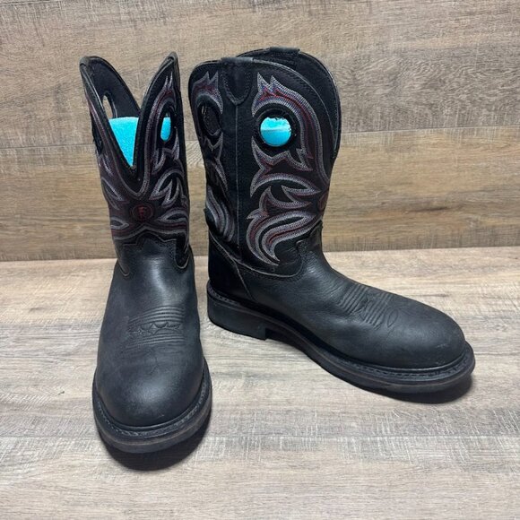 Tony Lama 3R Steel Toe Grizzly Black Leather Western Work Boots Men's Size 11.5 - Picture 6 of 7